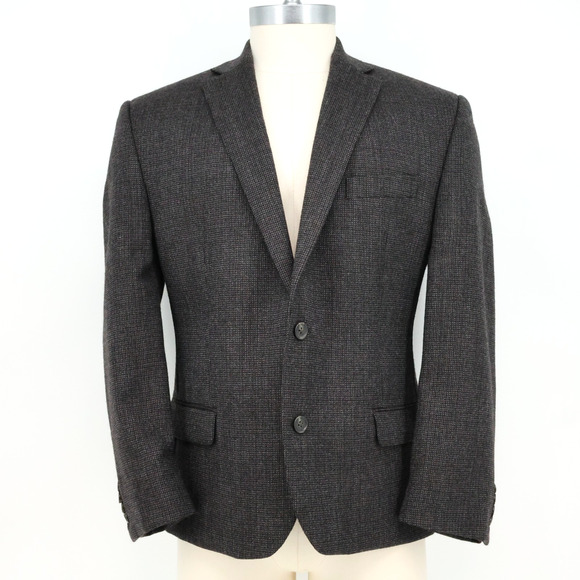 Chaps Sport Coat Mens 42R Gray Black Check Plaid Wool Tweed Jacket Lined Career - Picture 1 of 16